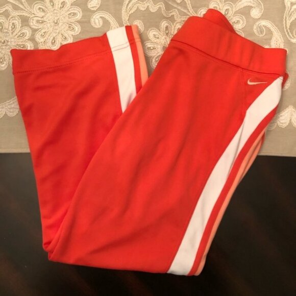*NIKE* Pink Stripe Stretch Capri Fitness Leggings - Picture 1 of 3